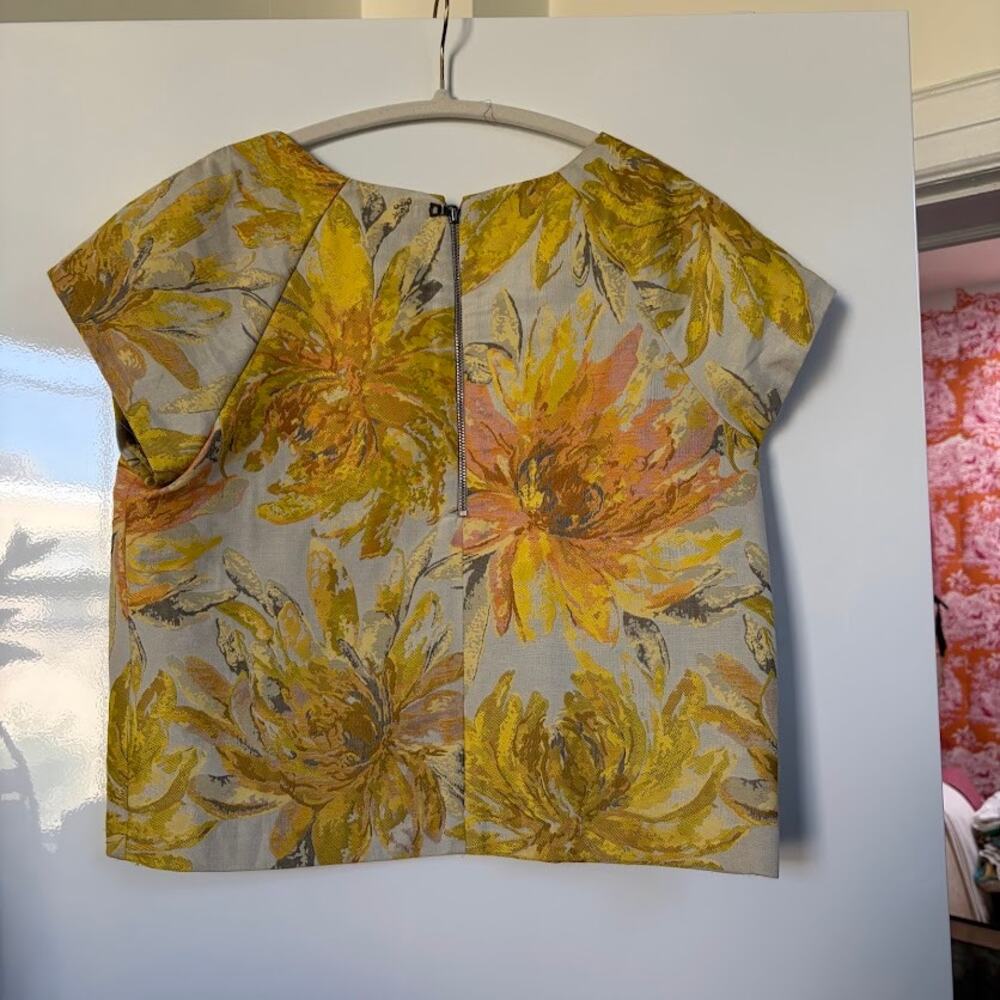 Alice + Olivia Floral Brocade Crop Top Gold Yellow Pink Made in USA
